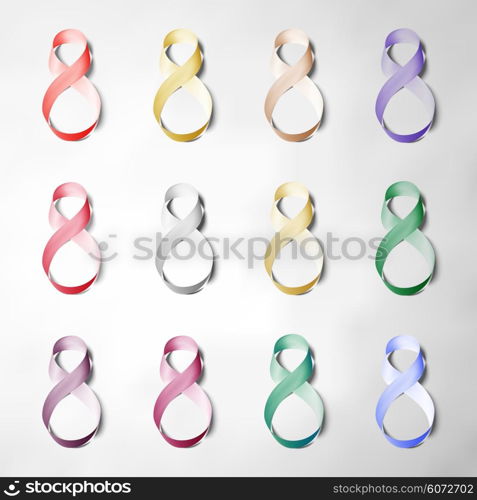 Set of ribbons for 8 March. International Womens Day. Vector icons. Set of ribbons for 8 March. International Womens Day. Vector icons.
