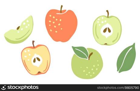 Set of ripe apples. Decorative stylized fruits and leaves.. Set of ripe apples. Decorative fruits and leaves.