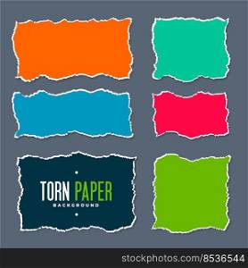set of ripped torn colorful paper sheets