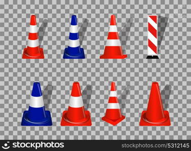 Set of Road signs. Orange and Blue Badge guardrails on transparent background. Vector Illustration. EPS10. Set of Road signs. Orange and Blue Badge guardrails on transpare