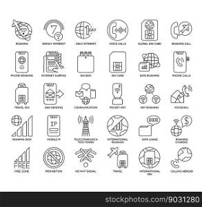 Set of Roaming thin line icons for any web and app project.