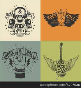 Set of Rock festival flyer template. Vector illustration.