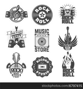 Set of rock music labels, badges and design elements. Design element for logo, label, emblem, sign. Vector design element