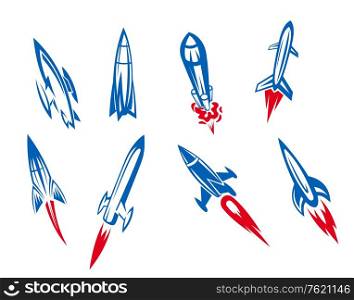 Set of rockets and missiles in cartoon style