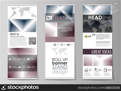Set of roll up banner stands, flat design templates, abstract geometric style, modern business concept, corporate vertical vector flyers, flag layouts. Simple monochrome geometric pattern. Abstract polygonal style, stylish modern background.