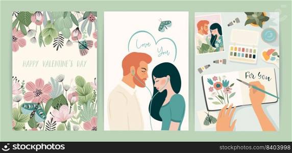 Set of Romantic illustrations. Man and woman. Love, love story, relationship. Vector design concept for Valentines Day and other use.. Set of Romantic illustrations. Man and woman. Love, love story, relationship. Vector design concept for Valentines Day and other.