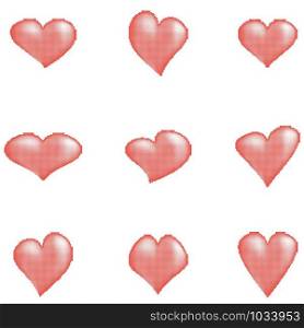 Set of Romantic Red Halftone Heart Icons Isolated on White Background. Symbols of Love.