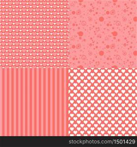 Set of romantic seamless patterns with hearts (tiling). Pink color. Vector illustration. Background. Heart shape. Endless texture can be used for printing onto fabric and paper or scrap booking.