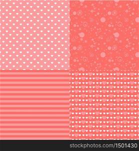 Set of romantic seamless patterns with hearts (tiling). Pink color. Vector illustration. Background. Heart shape. Endless texture can be used for printing onto fabric and paper or scrap booking.