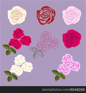 Set of rose flowers.. Set of rose flowers. Flat disign for sticker, tattoo etc.