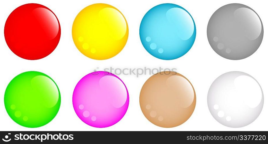 Set of round button. Eight multi-coloured round buttons