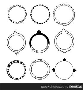 Set of Round Doodle Frames Isolated Vector. Hand drawn borders. Set of Round Doodle Frames Isolated Vector