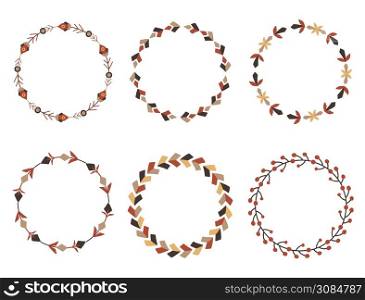 Set of round flat tribal frames from branches, flowers and berries. Floral vector template for invitation, greeting cards and your creativity. Natural herbal border. Vector flat card with earthquake and space for text. Splits and cracks. Faults in the ground. Natural disaster. Modern cataclysm. Ravine and rocks. Template