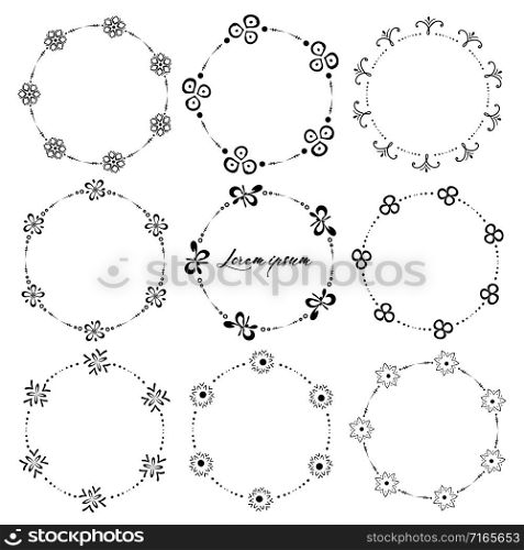 Set of round frames for decoration. Vector illustration.