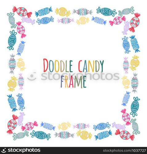 Set of round frames of doodle candy pattern. The object is separate from the background. Template for invitation, greeting cards and your creativity. Set of round frames of doodle candy pattern. The object is separate from the background.