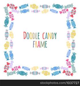 Set of round frames of doodle candy pattern. The object is separate from the background. Template for invitation, greeting cards and your creativity. Set of round frames of doodle candy pattern. The object is separate from the background.