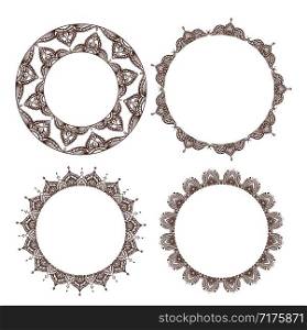 Set of round frames with a mehendi pattern. Vector element for invitations, cards, banners and your design