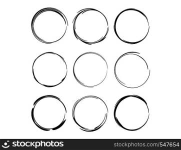 Set of round grunge frames. Empty borders isolated on white background. Vector illustration.