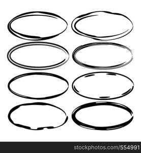 Set of round grunge frames. Empty circlular borders. Vector illustration.