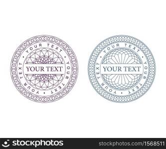 Set of round seals on a white background. Guilloche seals for certificates.