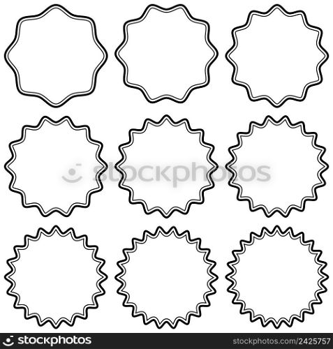 Set of round vintage stickers with zigzag edge, vector simple style label stickers, starburst label badge