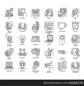 Set of salaryman thin line icons for any web and app project.