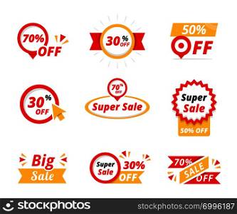 Set of sale and discount stickers, super big sale banners, vector eps10 illustration. Sale Banners