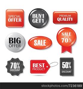 Set of sale buttons and badges. Product promotions. Big sale, special offer, 70% off.