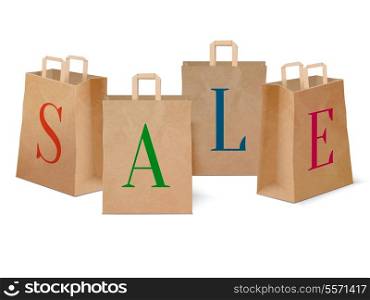 Set of sale discount retail paper shopping bags concept isolated vector illustration