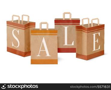 Set of sale discount retail paper shopping bags concept isolated vector illustration