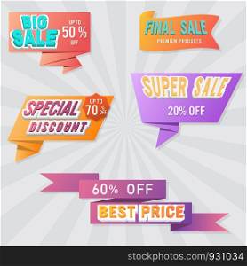 Set of sale labels and banner. Colorful design.