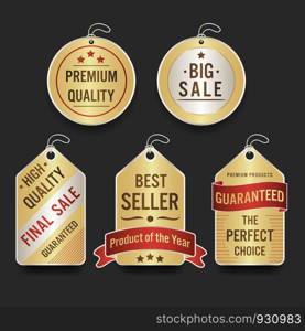 Set of sale labels and banner. Luxury golden design.