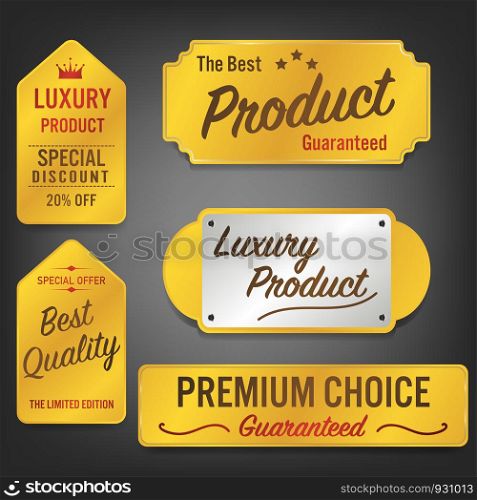 Set of sale labels and banner. Luxury golden design.
