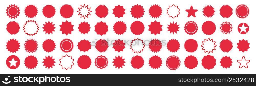 Set of sale vintage stickers. Sunburst, starburst icons on a white background. Simple flat style price tag, discount labels. Vector illustration.. Set of sale vintage stickers. Sunburst, starburst icons on a white background.