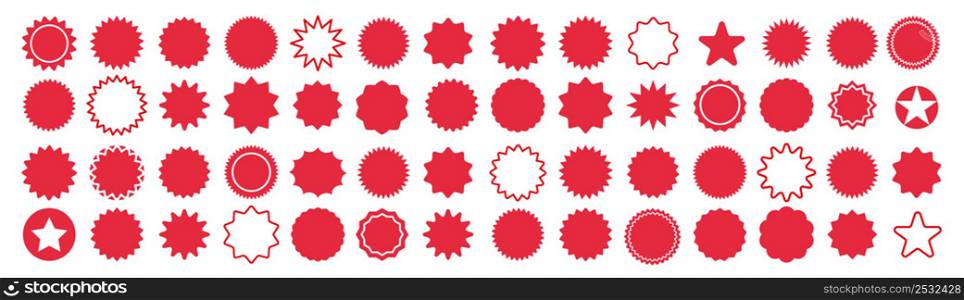 Set of sale vintage stickers. Sunburst, starburst icons on a white background. Simple flat style price tag, discount labels. Vector illustration.. Set of sale vintage stickers. Sunburst, starburst icons on a white background.