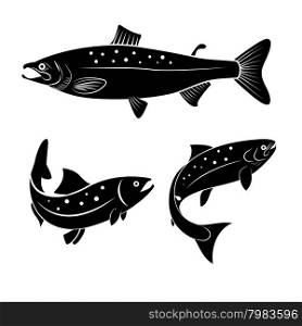Set of salmon fish isolated on white background. Logo or label design element. Vector illustration.