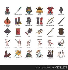 Set of Samurai thin line icons for any web and app project.
