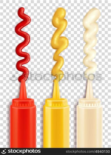 Set Of Sauce Bottle. Color icons depicting sauce bottle with strips of seasoning vector iluustration