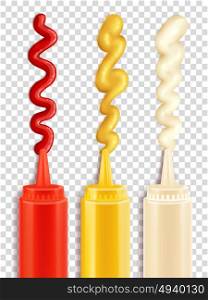 Set Of Sauce Bottle. Color icons depicting sauce bottle with strips of seasoning vector iluustration