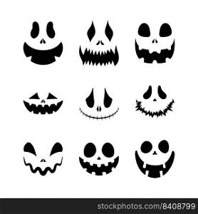 Set of scary smiling faces for Halloween. Vector flat style illustration for design poster, banner, print.. Set of scary smiling faces for Halloween. Vector flat style illustration for design poster, banner, print