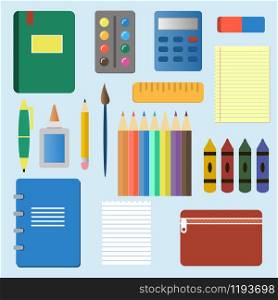 Set of school and education supplies icon vector. Set of school and education supplies icon