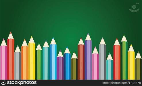 Set of school supplies, crayons, colored pencils illustration.