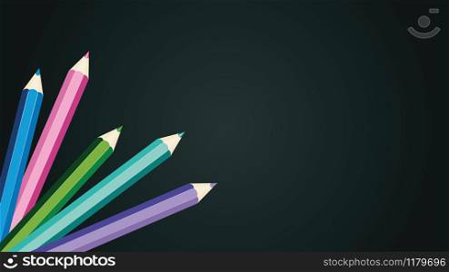 Set of school supplies, crayons, colored pencils illustration.