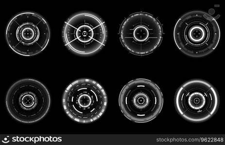 Set of sci fi grey white circle user interface elements technology futuristic design modern creative on black background vector illustration.