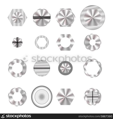 Set of Screw heads Isolated on White Background.. Screw heads