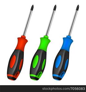 Set of screwdrivers with handles of different colors. Set of screwdrivers with handles of different colors on white backgraund