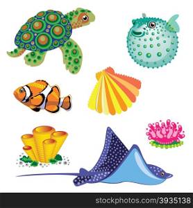 Set of Sea Animals. Vector illustration