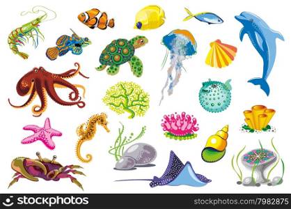 Set of Sea Animals. Vector illustration