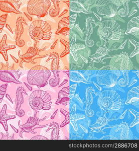 Set of sea hand drawn seamless pattern