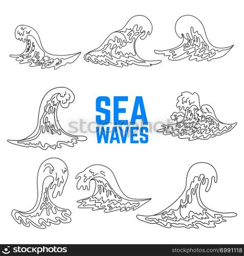 Set of sea waves illustrations. Design elements for poster, card, banner, flyer, emblem. Vector image